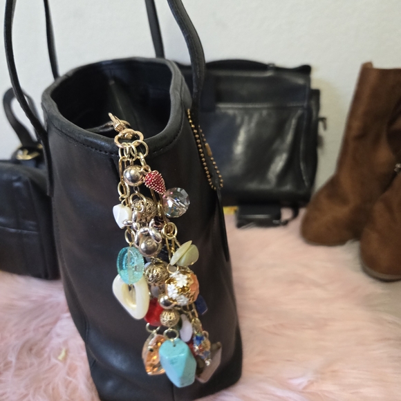 Coach Black Leather Tote with Charm - Picture 3 of 11